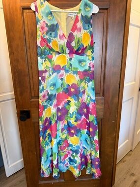 Coldwater Creek Multicolor Floral V-Neck Midi Dress